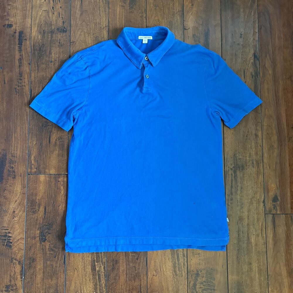 James Perse Polo Shirt Mens Size 1 Blue Supima Cotton Golf Quiet Luxury USA Made